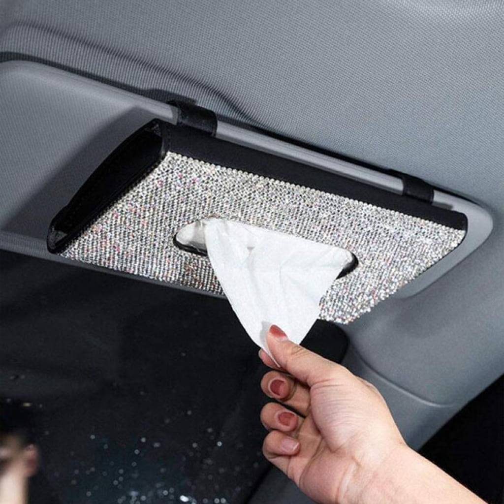 White Rhinestone Car Tissue Box Cover Driving Comfort Interior Accessories Travel & Roadway Products