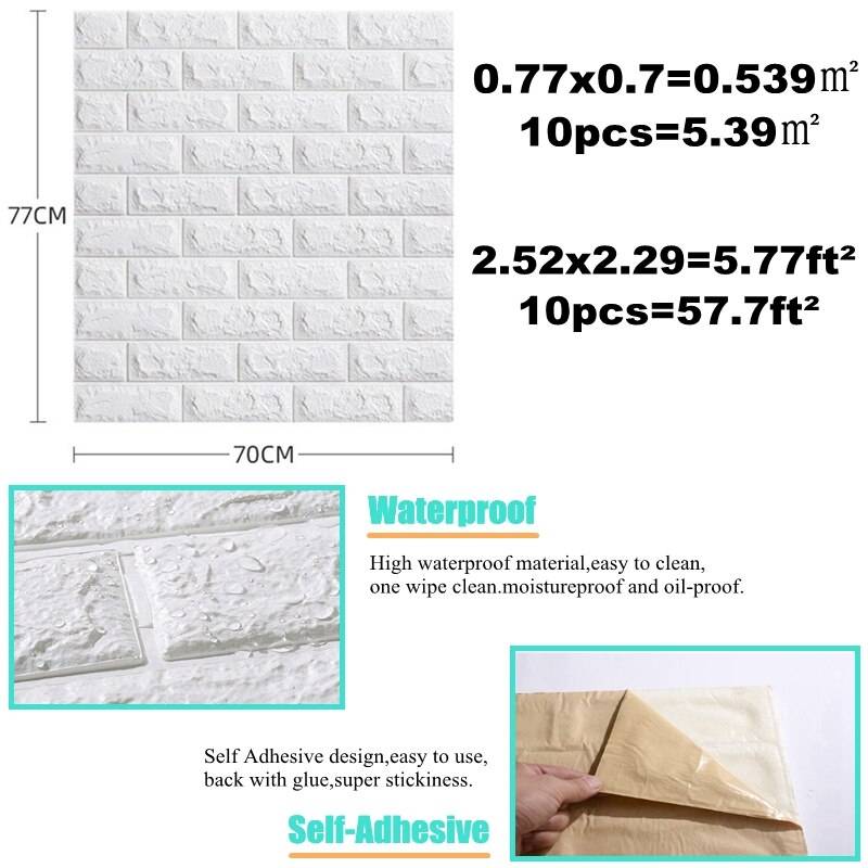 10pcs 3D Wall Sticker Imitation Brick Bedroom Decoration Waterproof Self Adhesive Wallpaper For Living Room Kitchen TV Backdrop Home Decor cb5feb1b7314637725a2e7: Beige|Black|Blue|Green|light purple|Pink|silver gray|White