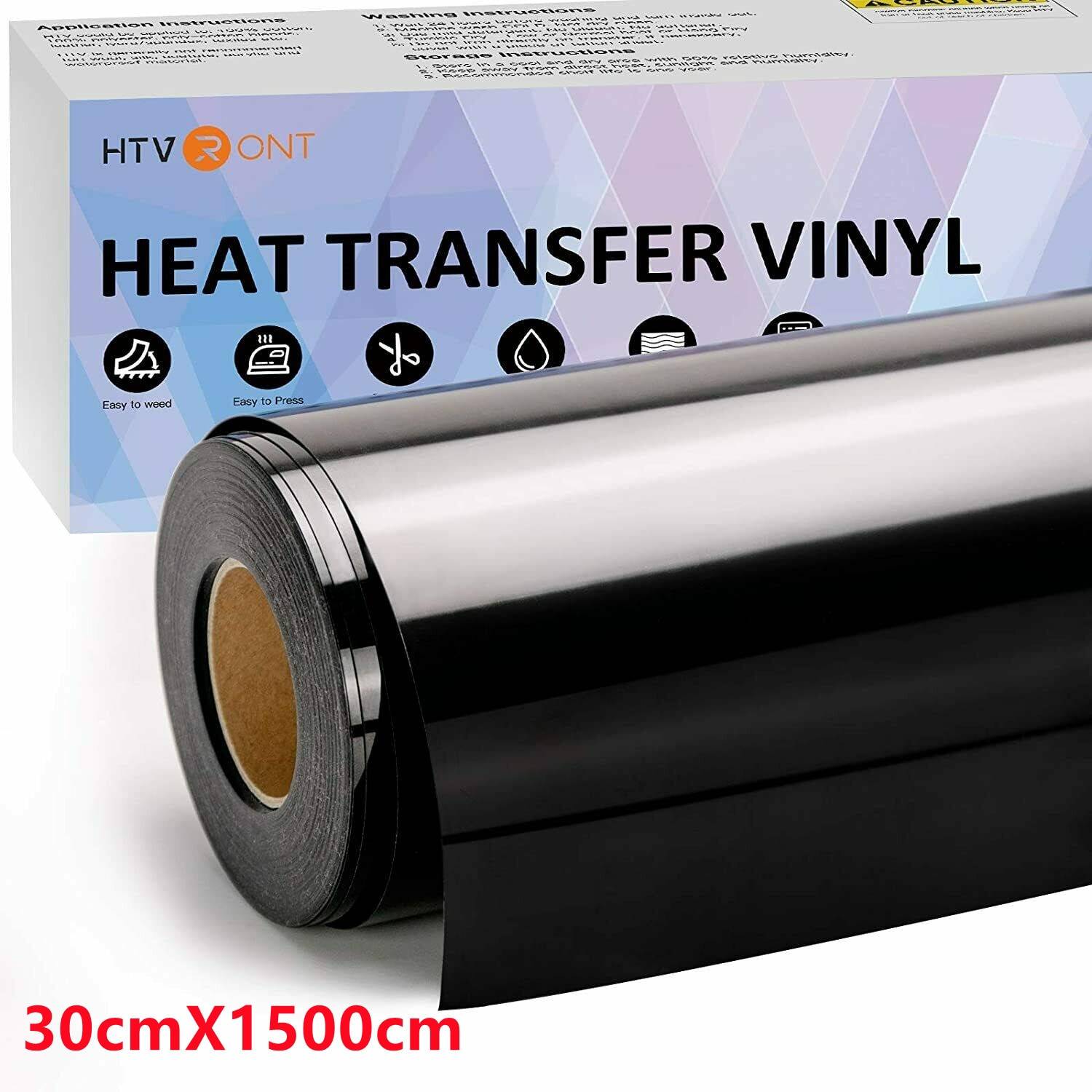 HTVRONT 12"X50ft/30x1500cm Heat Transfer Vinyl Roll for T-shirt Stickers Craft Iron on DIY HTV Film For Printing Clothing Home Decor cb5feb1b7314637725a2e7: Black|White