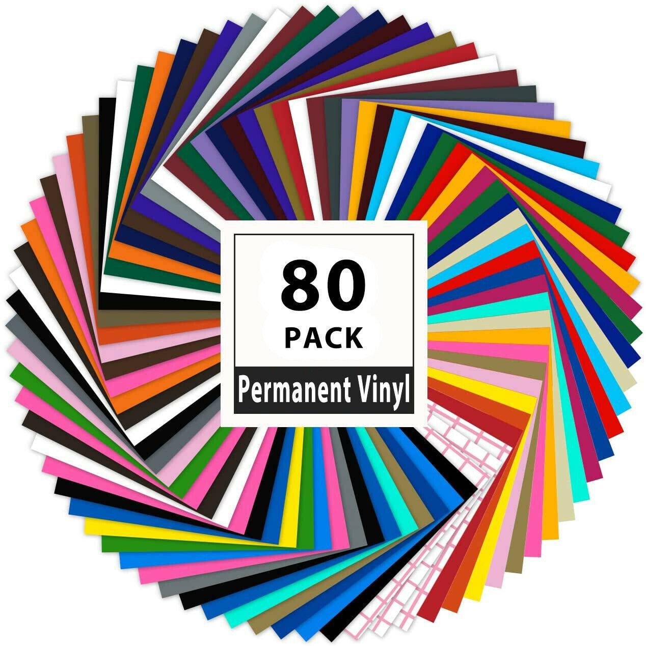 HTVRONT 80pcs 12X12 Inch Multi Color Self Adhesive Vinyl Sheets Permanent Sticker+Transfer Tape for Cricut DIY Glass Wall Decor Home Decor cb5feb1b7314637725a2e7: 65 Pack|80 Pack