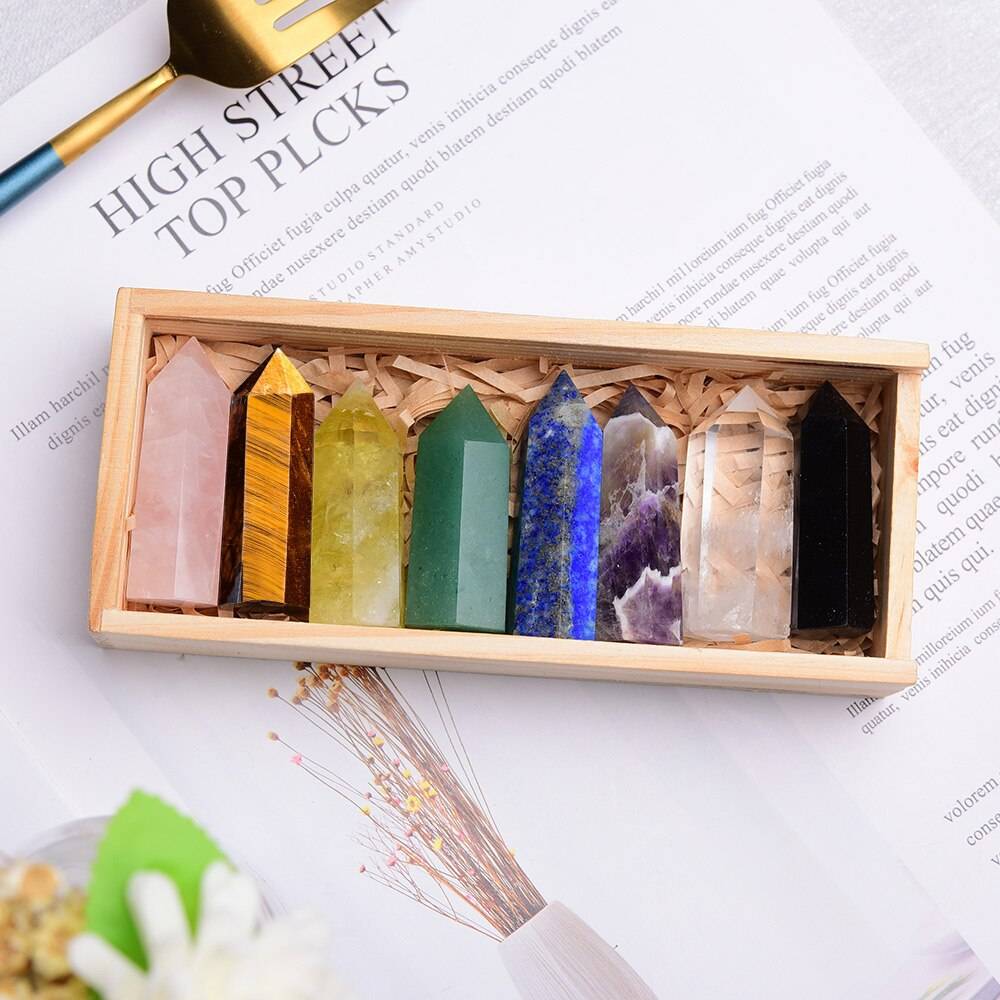 Wooden gifts Natural crystal Single Point Healing Crystal Wand 6 Faceted Reiki Chakra Stones Crystal Healing Prism for Reiki Home Decor cb5feb1b7314637725a2e7: box 2-1