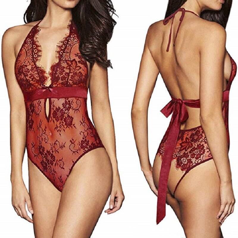 Floral Sheer Lace Ribbon Bodysuits