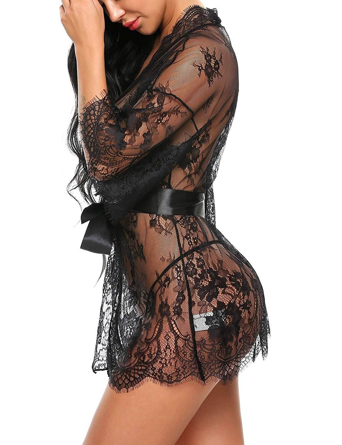 Women's Sexy Mesh Robe and G-Strings Set