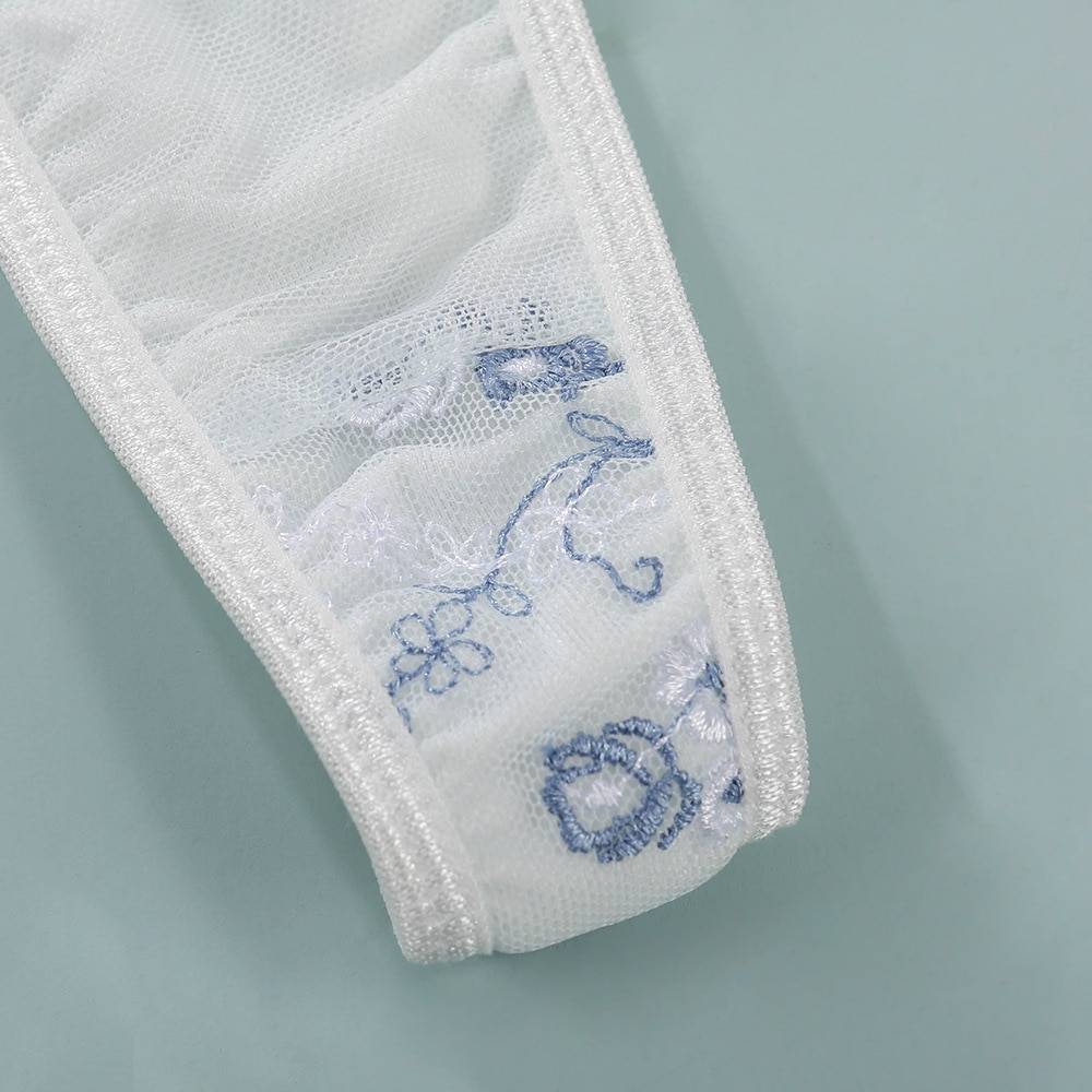 Women's Bra and Panty with Blue Embroidery