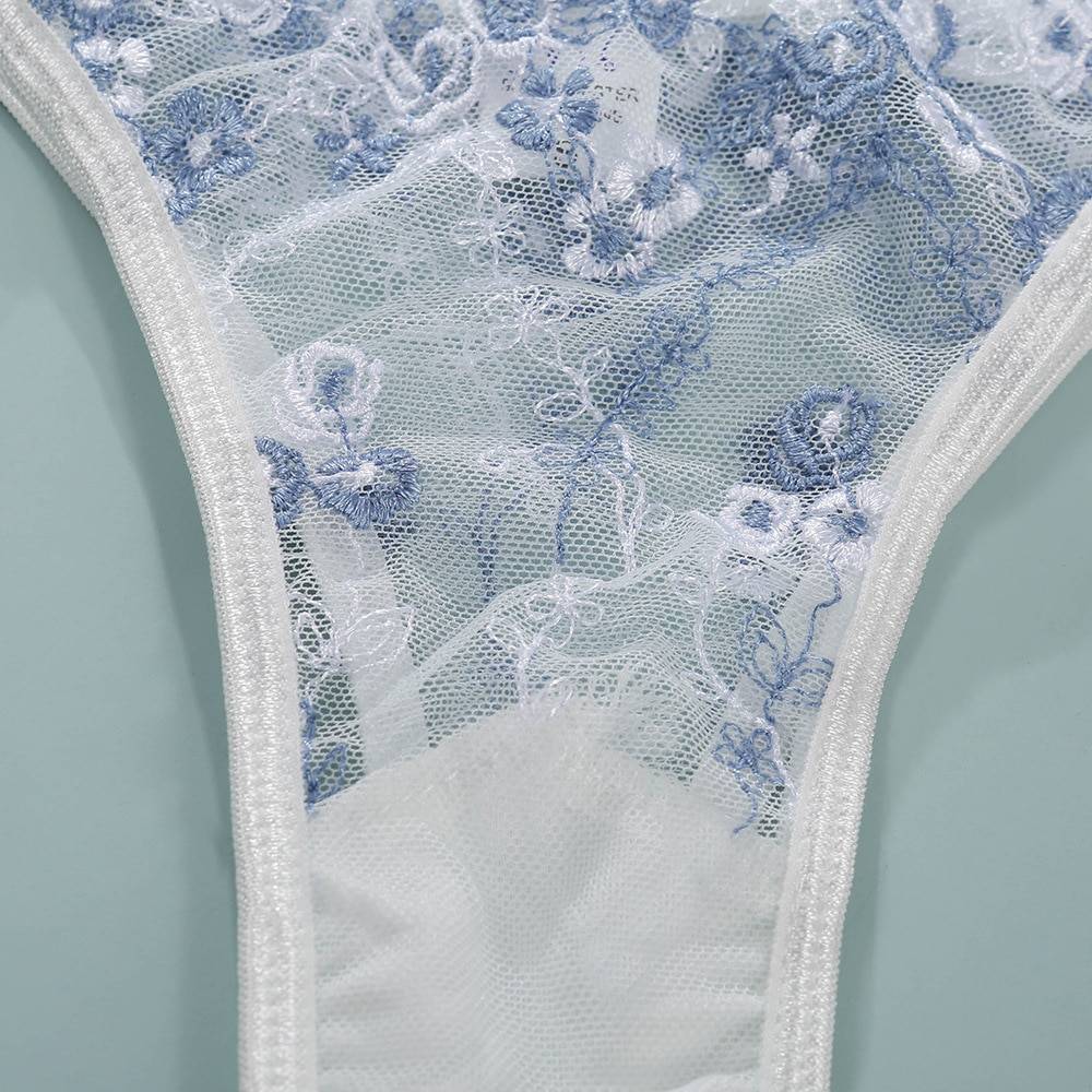 Women's Bra and Panty with Blue Embroidery