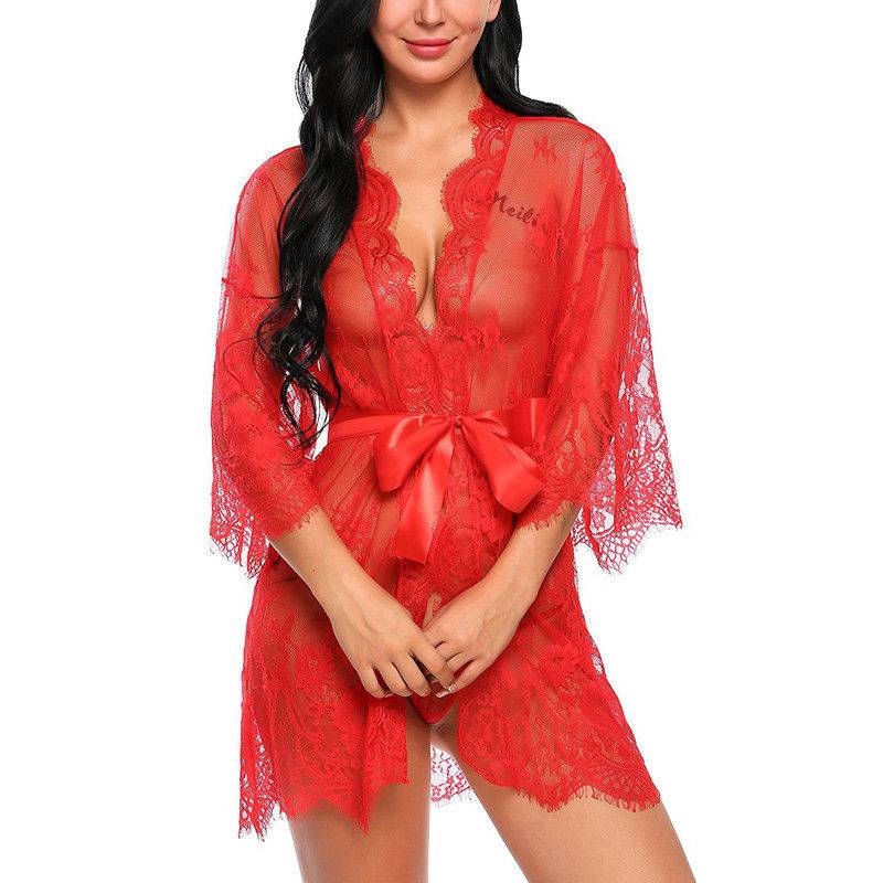 Women's Sexy Lace-Trim Robe and Panties Set