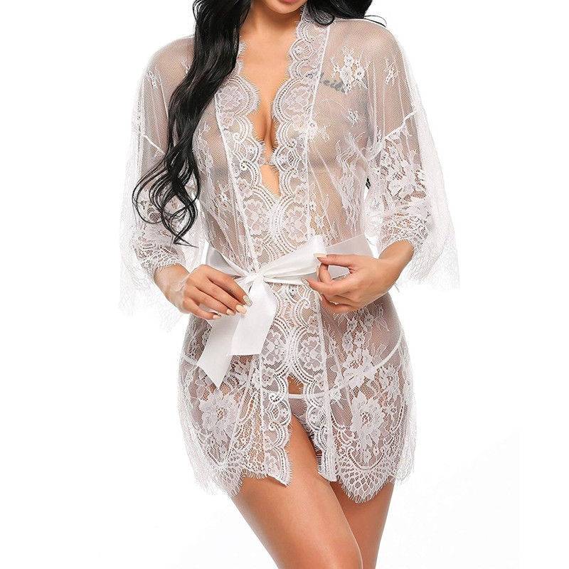 Women's Sexy Lace-Trim Robe and Panties Set