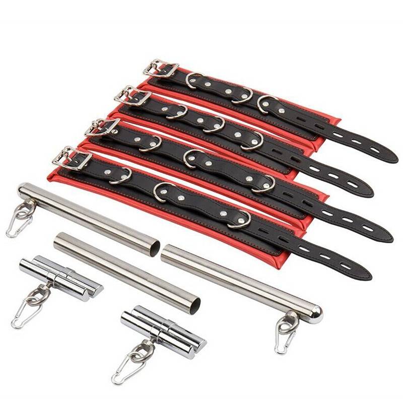 BDSM Bondage Set with Stainless Steel Bar Adult Products cb5feb1b7314637725a2e7: 1 set-Black|1 set-Red|Black-Ankle Cuffs|Black-Handcuffs|Red-Ankle Cuffs|Red-Handcuffs|Steel Pipe