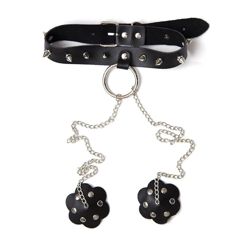 Breast Petals and Choker with Chain Adult Products cb5feb1b7314637725a2e7: Black