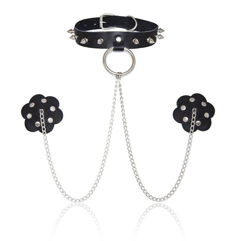 Breast Petals and Choker with Chain Adult Products cb5feb1b7314637725a2e7: Black