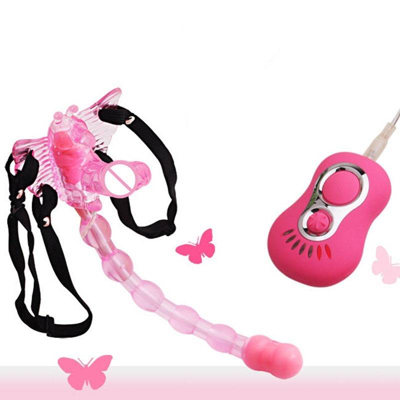 Butterfly Design Double Satisfaction 7 Speed Strap-On Dildo Adult Products Material: Silicone