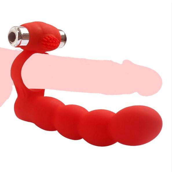 Double Penetration Vibrating Strapon Adult Products cb5feb1b7314637725a2e7: Black|Red