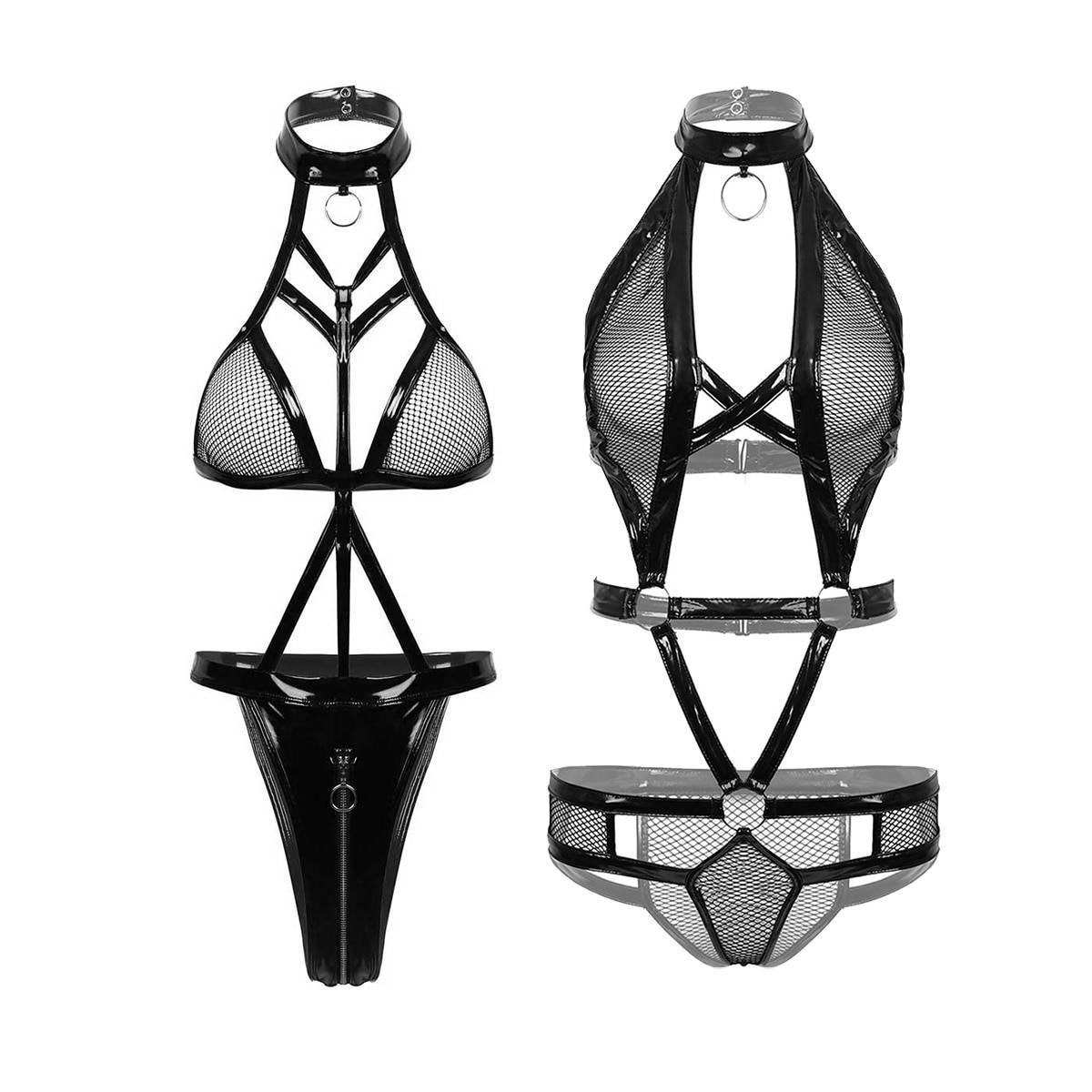 High Cut Lingerie Bodysuit with Latex Collar Adult Products cb5feb1b7314637725a2e7: Style 1|Style 2