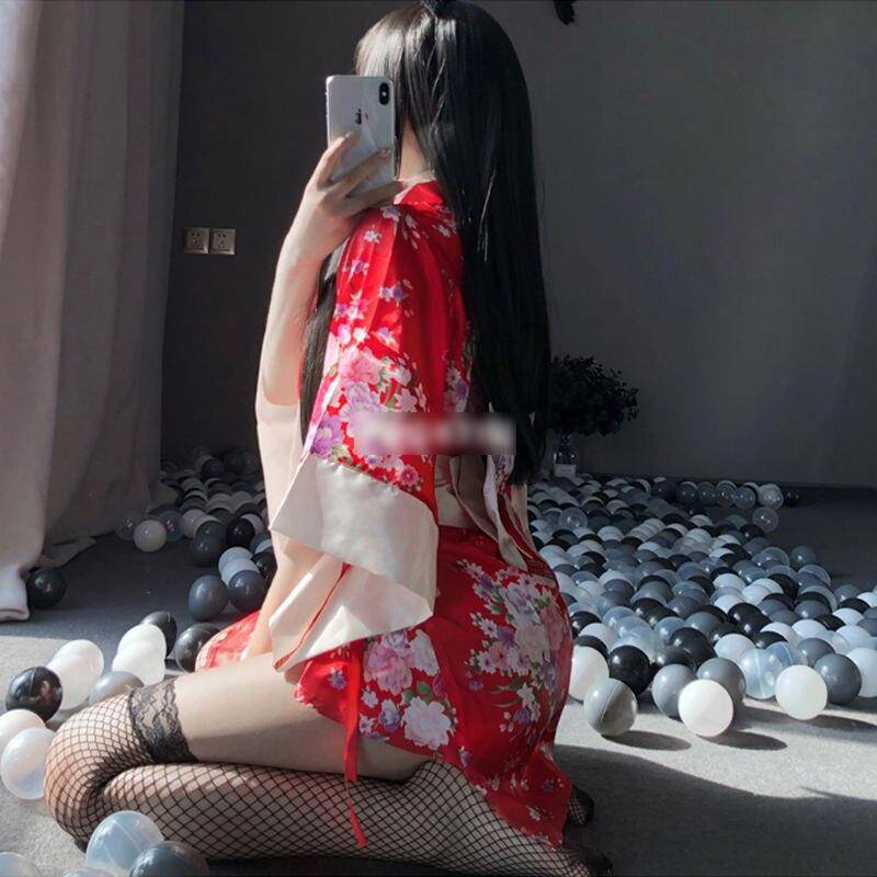 Sakura Kimono Robe for Women Adult Products cb5feb1b7314637725a2e7: Black / not Stocking|Black with Stocking|White / not Stocking|White with Stocking