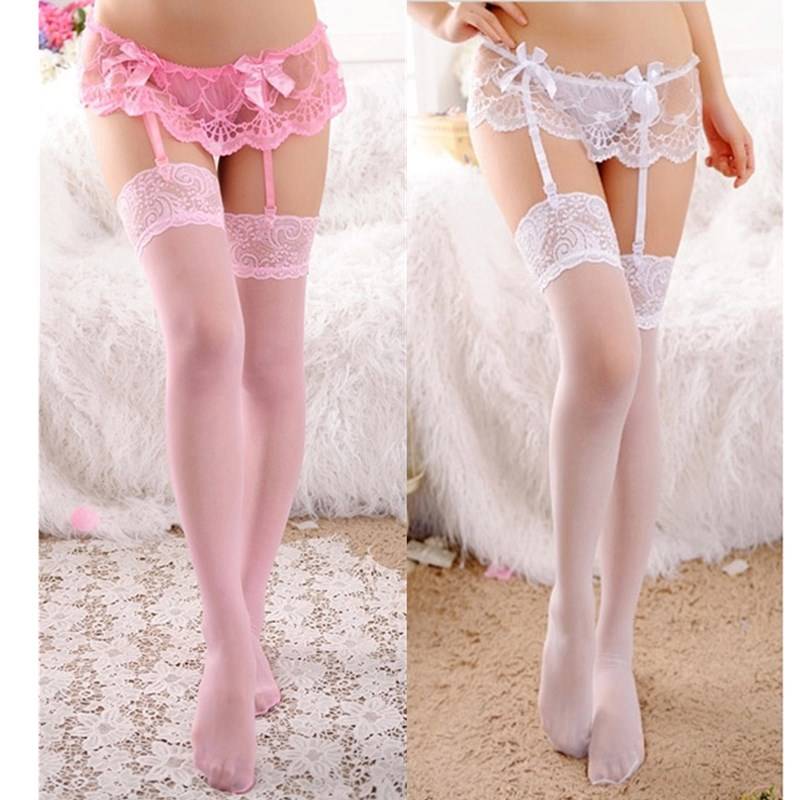 Sexy Floral Lace Stockings with Bowknots
