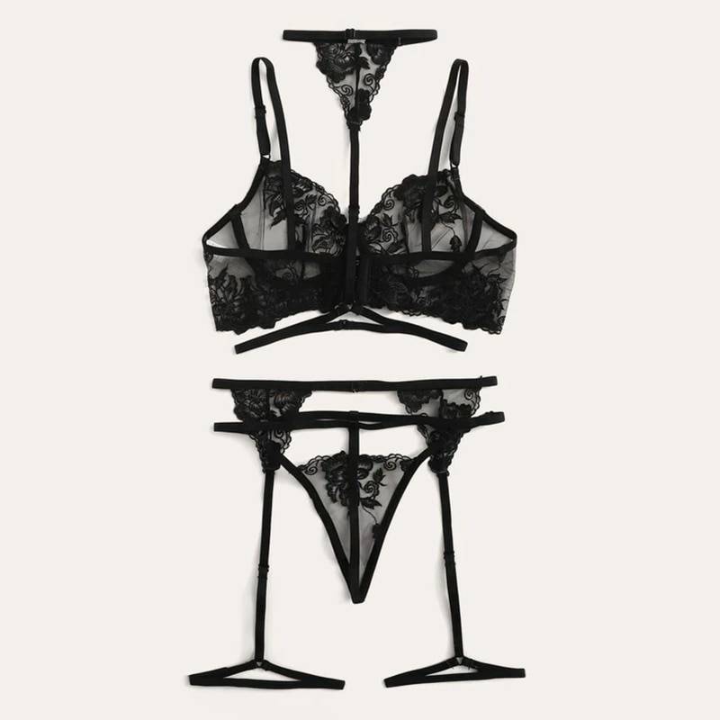 Women’s Lingerie Set in Floral Lace Adult Products cb5feb1b7314637725a2e7: Black