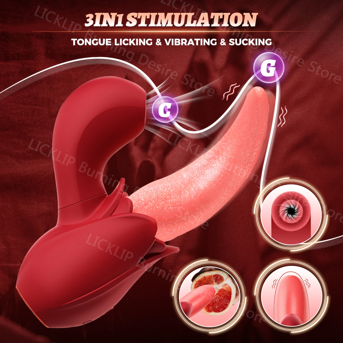 2 in 1 Sucking Rose Vibrator For Women Double Stimulation Clitoris Stimulator Tapping Licking Vagina G Spot Masturbator Sex Toys Trending Now cb5feb1b7314637725a2e7: Red 2 with box