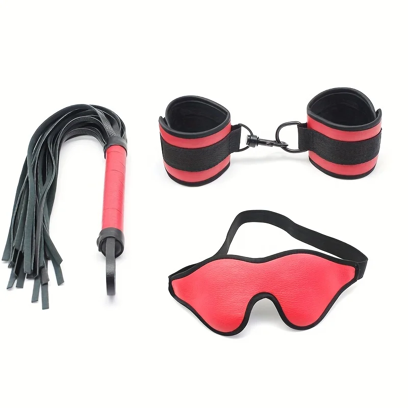 3pc set BDSM Bondage Cuff Restraint,Sex Toys For Women,PU Leather Handcuffs & Whip Restraints For Adult Games,Sex Bracelet Sex Toys For Couple cb5feb1b7314637725a2e7: Black|Red