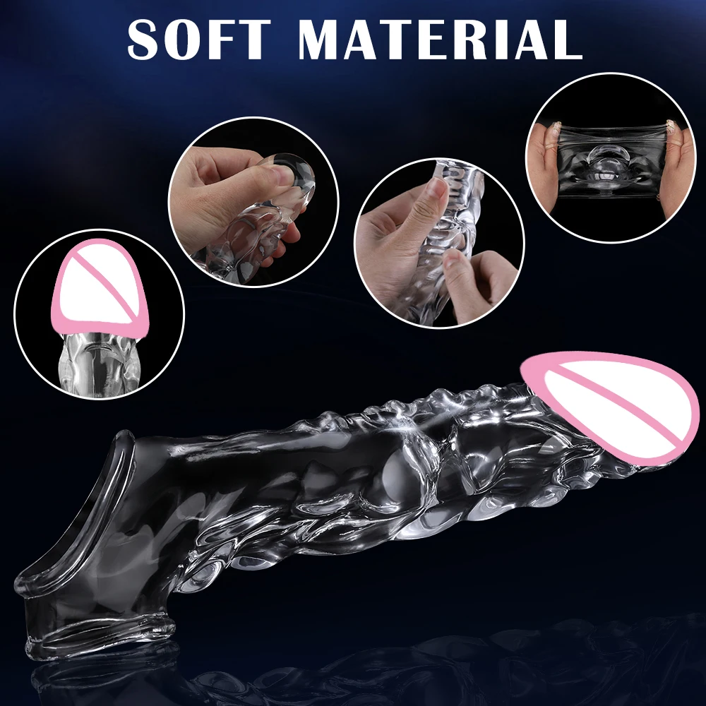 8.6 Inch Clear Cock Ring Extender Reusable Penis Sleeve with Vibrator Penis Ring Soft Dick Enlarger for Couples Reusable Condoms Sex Toys For Men 1ef722433d607dd9d2b8b7: CN