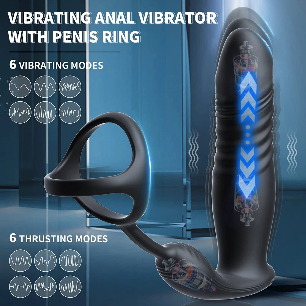 Anal Plug Vibrator Thrusting Dildo 10 Modes Prostate Massager Cock Ring Vibrating Thrusting Modes App Remote Control Adult Toys Sex Toys For Lesbians cb5feb1b7314637725a2e7: A with APP|B Double control|C with APP|D with APP|E Double control