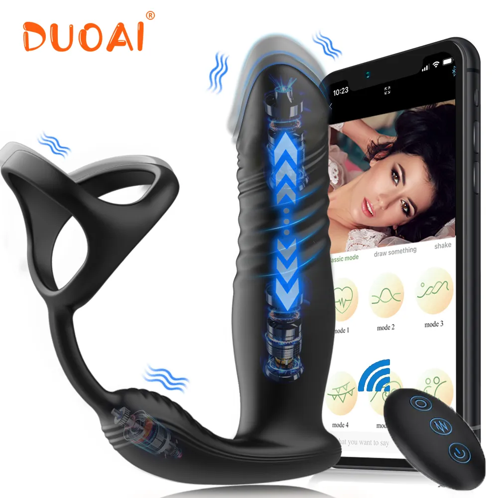 Anal Plug Vibrator Thrusting Dildo 10 Modes Prostate Massager Cock Ring Vibrating Thrusting Modes App Remote Control Adult Toys Sex Toys For Lesbians cb5feb1b7314637725a2e7: A with APP|B Double control|C with APP|D with APP|E Double control