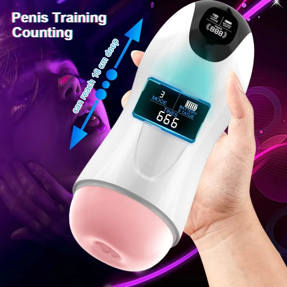 Automatic Male Masturbator Cup Vibration Blowjob Real Vagina Pocket Pussy Penis Oral Sex Machine Toys for Man Adults 18+ Sex Toys For Men cb5feb1b7314637725a2e7: White