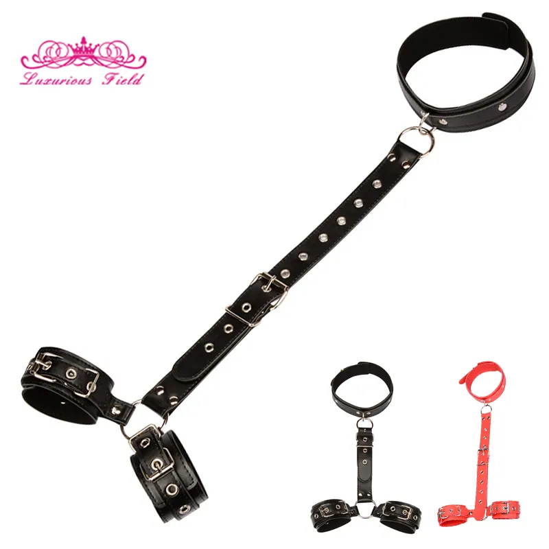 BDSM Bondage Restraints Collar Fetish Sex Products Gags Adult Games Erotic Sex Toys for Woman Couples Slave Neck Handcuffs Sex Toys For Couple cb5feb1b7314637725a2e7: Black|Red