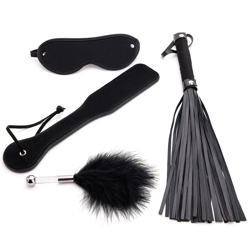 BLACKWOLF 4Pcs Bed Bondage Set BDSM Kits Eye Mask Whip Paddle Anal Plug Bead Sex Adult Games Erotic Sex Toys For Women Couples Sex Toys For Couple cb5feb1b7314637725a2e7: 4pcs Bondage Kits