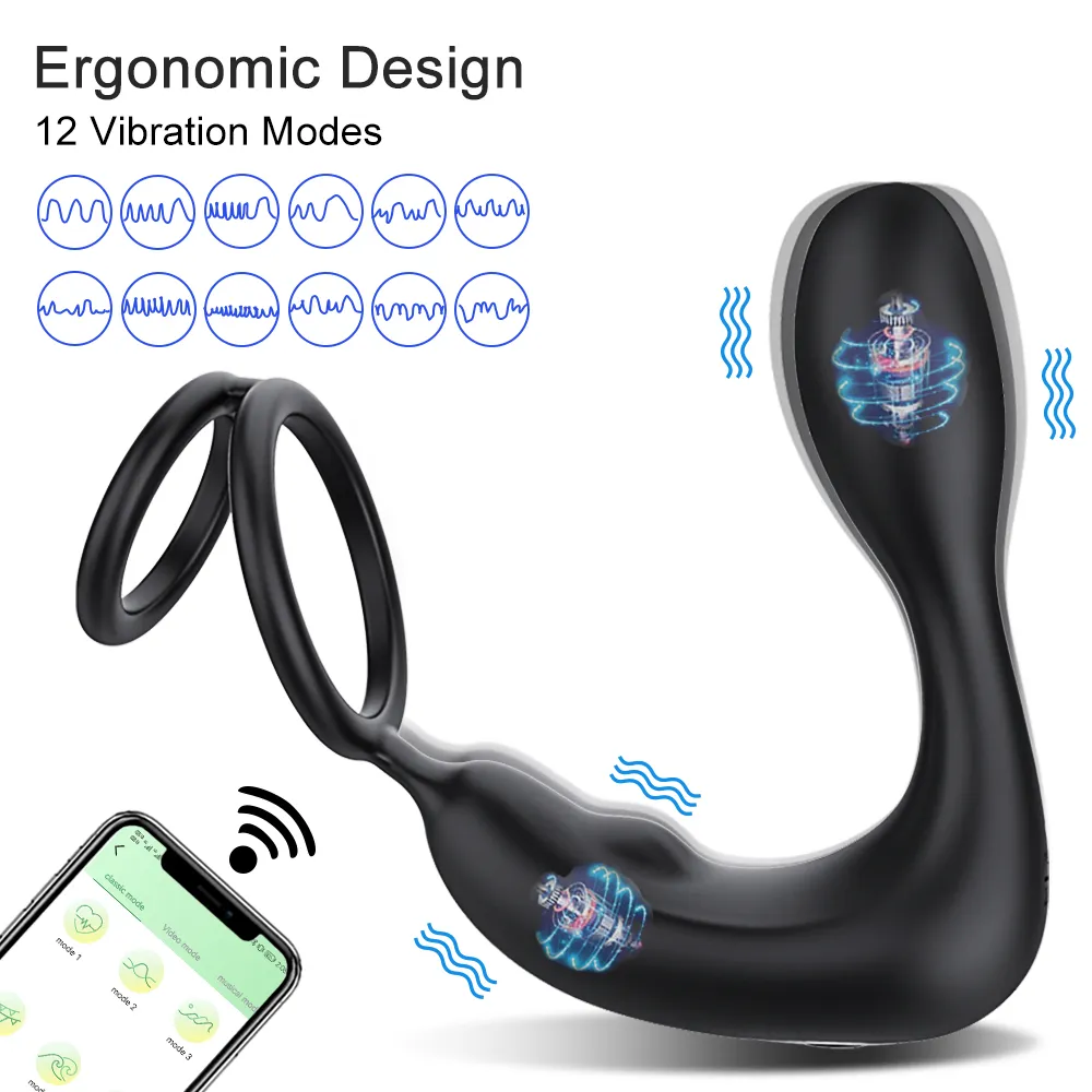 Bluetooth APP Male Prostate Massager Vibrator Double Ring Delay Ejaculation Anal Plug Stimulator Adult Sex Toys for Men Couples Vibrators 1ef722433d607dd9d2b8b7: China|France|Italy|Russian Federation|SPAIN|United States