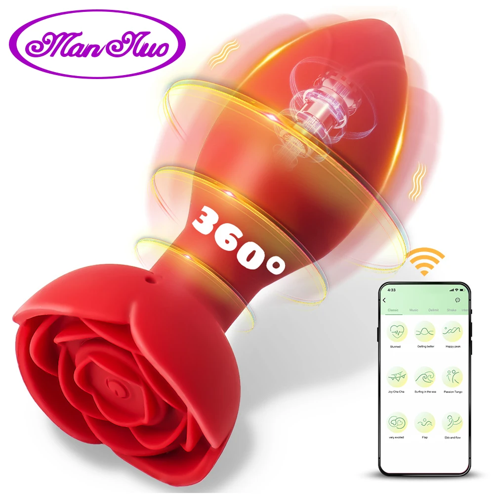 Female Rose Anal Plugs Vibrator APP Bluetooth Control Rotating Vibration Stimulation Prostate Massager Sex Toy for Women Men Gay Trending Now cb5feb1b7314637725a2e7: Black anal plugs|Red anal plugs