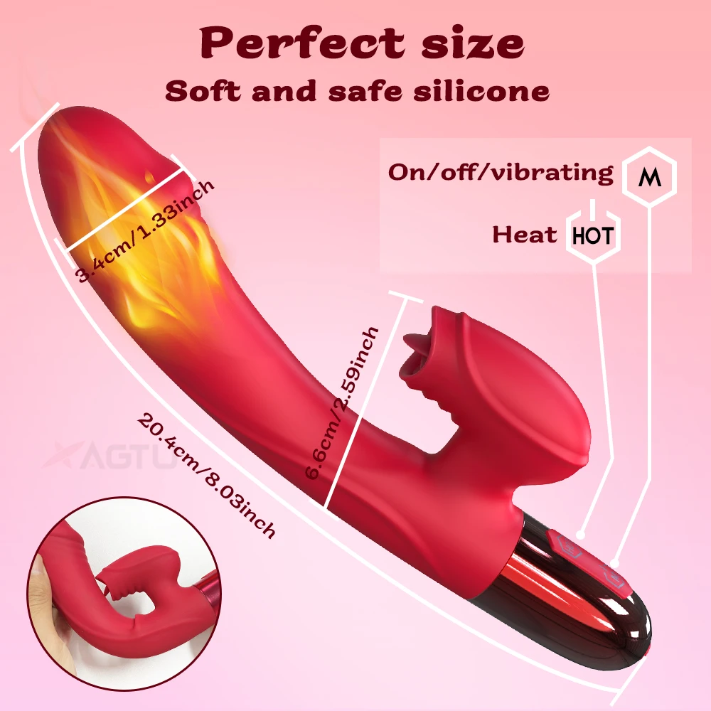 Heating G Spot Dildo Vibrator for Women with Tongue Licking Clitoris Stimulator Female Masturbator Adults Goods Sex Toys Sex Toys For Women cb5feb1b7314637725a2e7: ZD058-RD