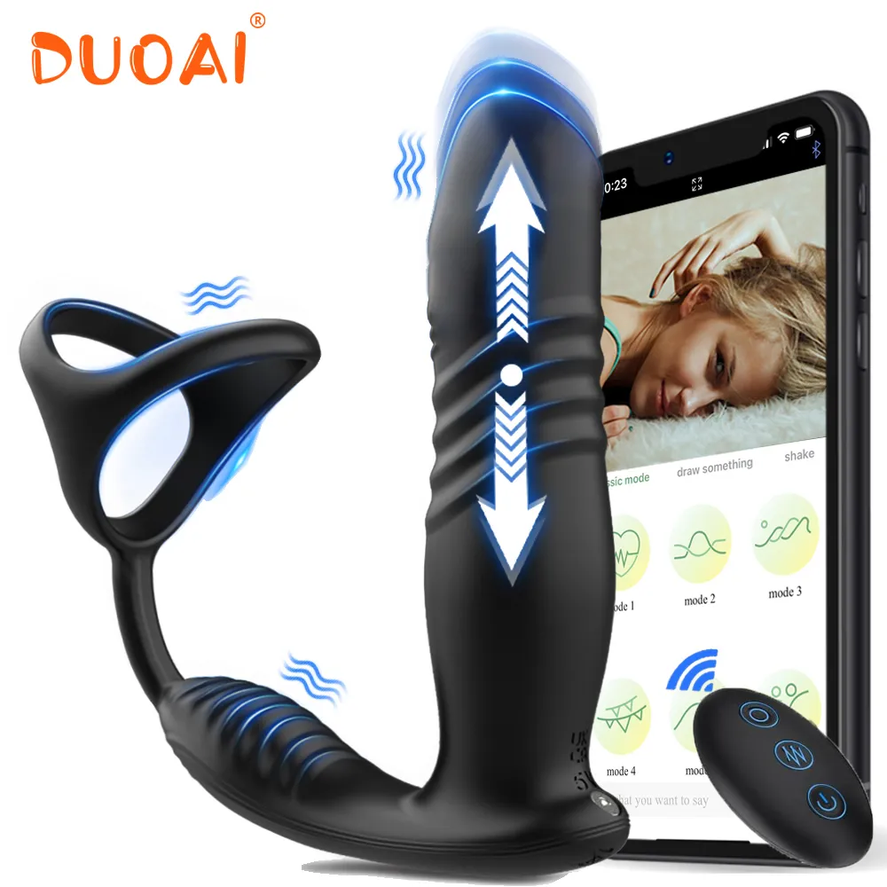 Male Thrusting Prostate Massager Bluetooth APP Control Telescopic Butt Plug Anal Vibrator Men Gay Dildo Bdsm Sex Toy for Couples Sex Toys For Men cb5feb1b7314637725a2e7: A with APP|A with APP Box|B with remote|C with APP|D Dual Control|D Dual Control box|E with APP