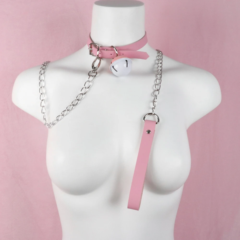 Slave Bed Bondage Pink Collar PU leather Neck Restraint with Chain Leash BDSM Erotic Sex Toys For Women Couples Adult Games Sex Games cb5feb1b7314637725a2e7: Pink